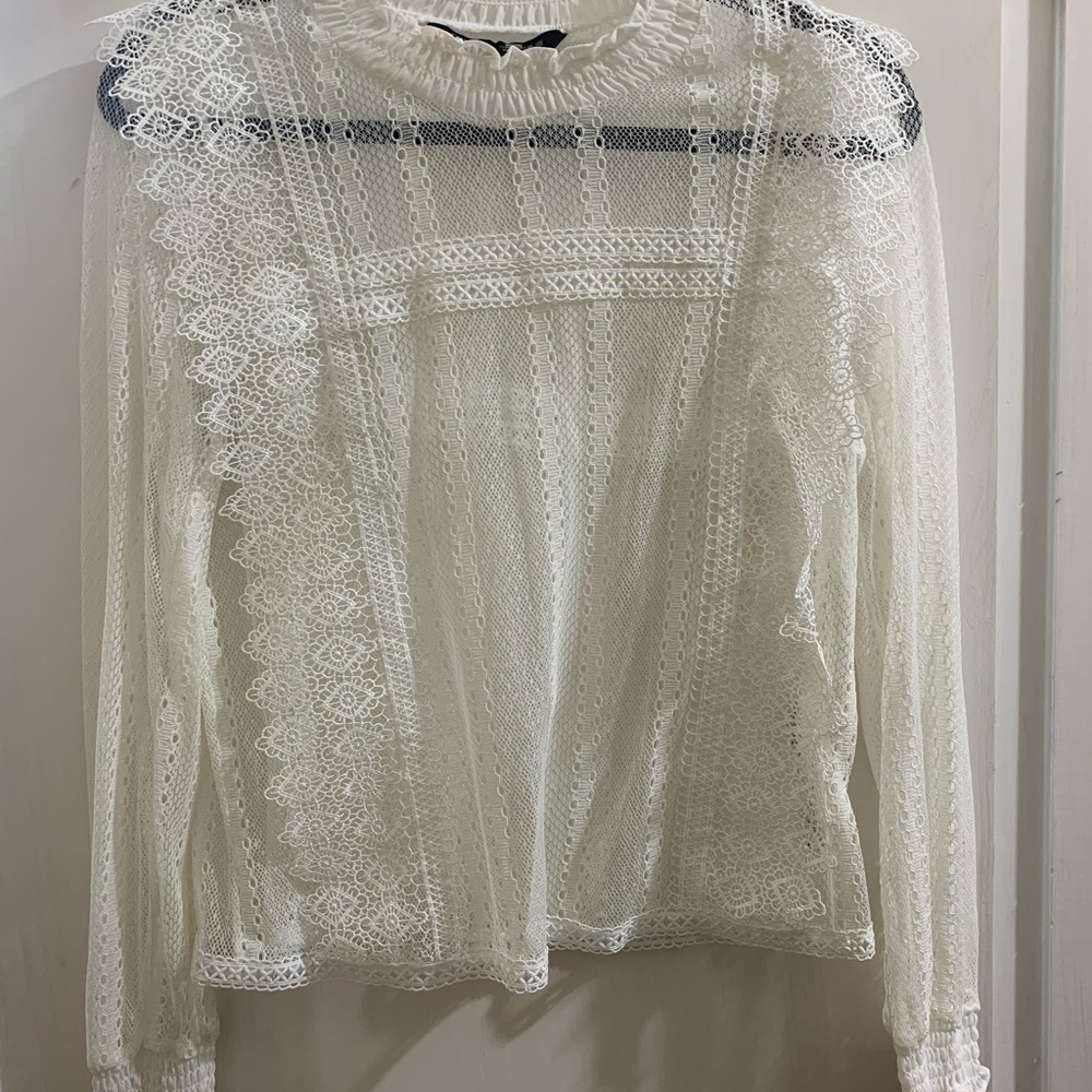 Zara white lace tulle top